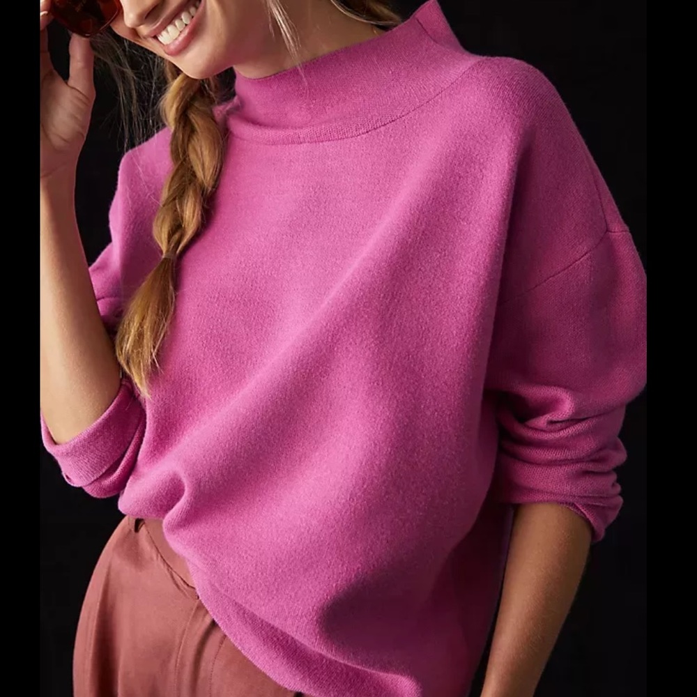 Anthropologie Maeve Carys Mock-Neck Sweater In Pink Rose Boxy Cut XS